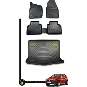 Dacia Sandero 2021+ 3D Havuzlu Oto Paspas ve Bagaj Havuzu Dizayn Seti