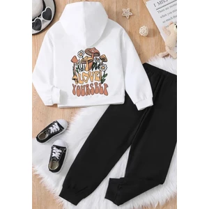 Kids Face Özel Tasarım Kapüşonlu Love Yourself Baskılı %100 Pamuk Kız Çocuk Eşofman Takımı