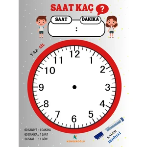 Saat Öğrenme Materyali Yaz Sil Pvc Kaplı