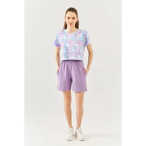 Lila Rahat %100 Pamuklu Penye Beli  Lastikli Bel Cepli Kısa Trendy  Kadın Şort