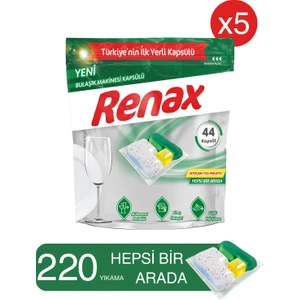 Renax Bulaşık Makinesi Kapsülü Hepsi Bir Arada 44 Lü - 5 Paket