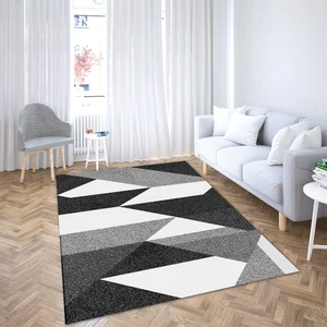 Armolin Halı Gri Tonlu Asimetrik Desenli Kadife Görünümlü Lastikli Halı Örtüsü (Süngersiz) SZZ-1142