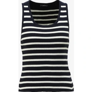 U Yaka Çizgili Lacivert - Beyaz Kadın Atlet F4SL-TST0501