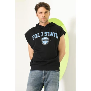 Polo State Erkek Sıfır Kol Kapüşonlu T-Shirt Siyah