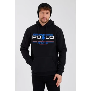 Polo State Erkek Kapüşonlu Baskılı 3 Iplik Sweatshirt Siyah