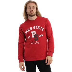 Polo State Erkek 3 İplik Pamuklu Baskılı Regular Fit Basic Bisiklet Yaka Kırmızı Sweatshirt