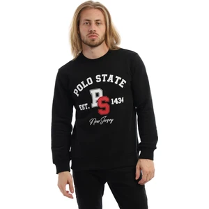 Polo State Erkek 3 İplik Pamuklu Baskılı Regular Fit Basic Bisiklet Yaka Siyah Sweatshirt