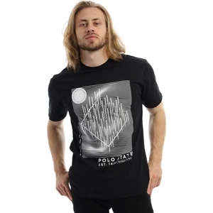 Polo State Erkek Polo State Basklı Bisiklet Yaka Tişört Siyah