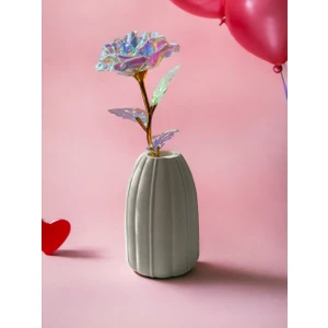 Love Candles Bohem Çizgili Vazo, Beyaz Dekoratif Vazo, Dokulu Çizgili Vazo