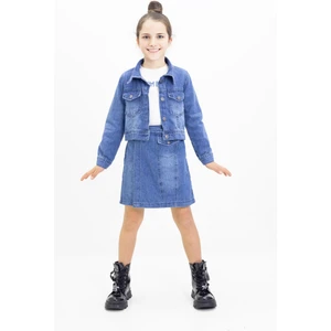 Miniğimin Cicileri Denim Kot Ceket ,şortetek ve Badi 3 lü kombin - Mavi