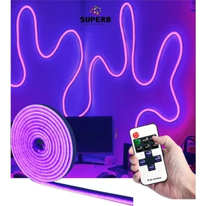 Neon LED Şerit Seti 2.5 Metre Mor Işık Kumandalı ve Adaptör