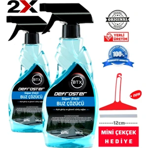 Araba Cam Buz Çözücü Sprey 2'li 500 ml & Mini Çekçek 12 cm