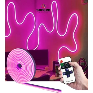 Neon LED Şerit Seti 2.5 Metre Pembe Işık Kumandalı ve Adaptör