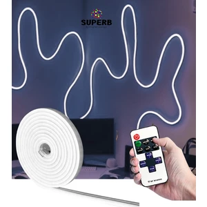 Neon LED Şerit Seti 5 Metre Beyaz Işık Kumandalı ve Adaptör
