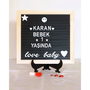 Fikir Store Ahşap Çerçeveli Özelleştirilebilir Yazı Panosu Mesaj Tahtası Siyah Zemin Beyaz Harf Setli