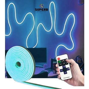 Neon LED Şerit Seti 5 Metre Buz Mavisi Kumandalı ve Adaptör