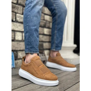 BA0307 BOA Kalın Süet Yüksek Taban Çift Bant Taba Beyaz Erkek Ayakkabı