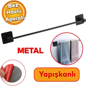 Yapışkanlı Lavabo Banyo Mutfak Havlu Standı Askısı Paslanmaz Metal Siyah Bez Havluluk Uzun 40 cm