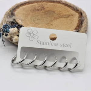 Stainless Steel Mazen 316L Çelik Set Halka 3 Farklı Boy 6 Adet Küpe