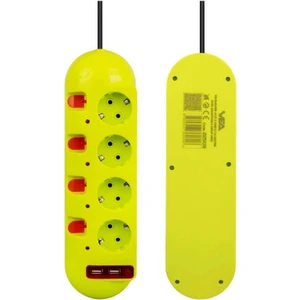 VE-E40USB 4'lü 2 Usb'li 1.5 Metre Ayrı Anahtarlı Akım Korumalı Grup Priz