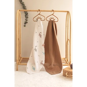 2'li Set %100 Organik Pamuk Müslin Bebek Örtüsü - Dinozor Baskılı 90X100cm Çok Amaçlı Müslin Örtü Seti