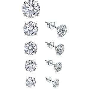 Takı Dükkanı 4 Çift + 1 Adet 5 Boy 925 Ayar Kadın Gümüş Tek Taş Küpe WSK11