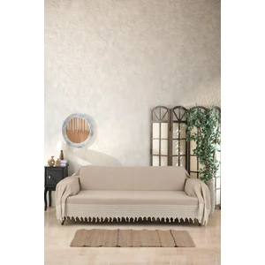 Miracolo Home Pratik Optimal 3m Koltuk Kanepe Çekyat Örtüsü Yumuşak Pamuk Kaymaz Tasarımlı Kolları Örten Önden Saçaklı-Bej