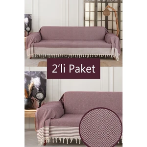 Miracolo Home Pamuklu Kolları Örten 310 cm Koltuk Kanepe Çekyat Örtüsü Önden Saçaklı Kaymaz Tasarım Çok Amaçlı Paket Içeriği 2 Adet-Bordo
