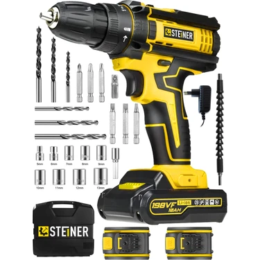 Steiner Alman 198 Vf 10 Ah Darbeli Metal Dişli Şanzıman Çift Akülü Şarjlı Vidalama Matkap 24 Parça