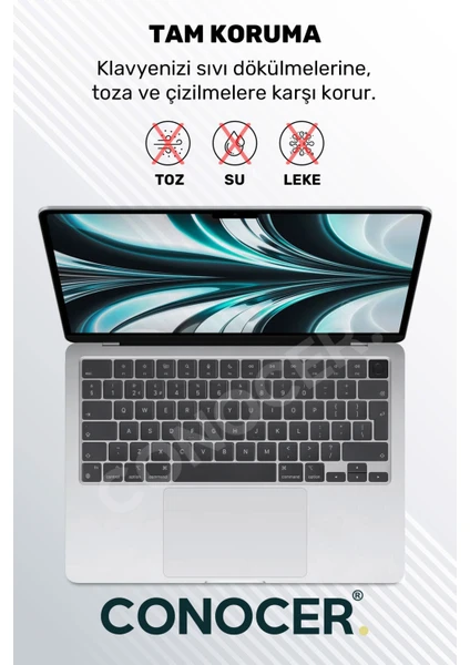 Macbook Air 2022 13.6 Inc M2 A2681 Uyumlu Türkçe Q Klavye Slim Klavye Koruyucu