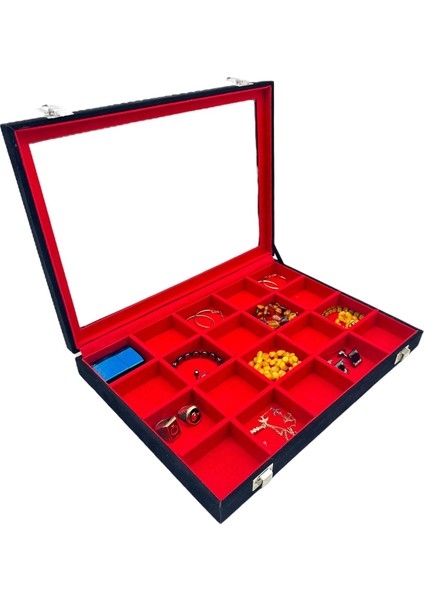 Bölmeli Takı ve Aksesuar Kutusu Süet Siyah