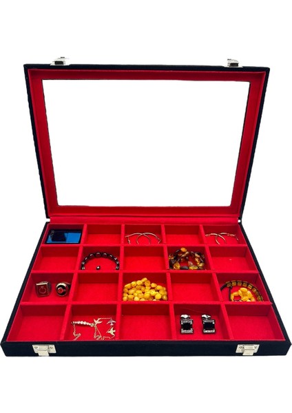 Bölmeli Takı ve Aksesuar Kutusu Süet Siyah fiyatları