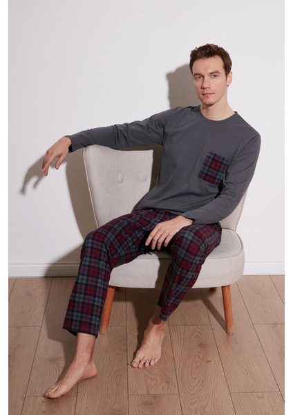 Ekoseli Cepli Beli Lastikli Pamuk Regular Fit Pijama Takımı Erkek Pijama Takımı 6572001