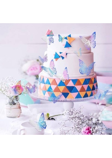 Dekoratif Kağıt Kelebek Balon Süsü Hologramlı Fuşya 3D 12 Adet modelleri