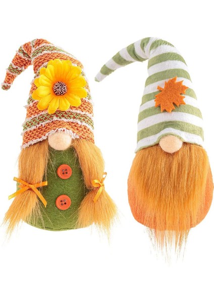 2 Adet Şükran Günü Hasat Süslemeleri Gnomes Peluş Cüce Bebek Heykelcik Akçaağaç Yaprağı Ayçiçeği Gnomes Yüzü Olmayan Bebekler (Yurt Dışından)