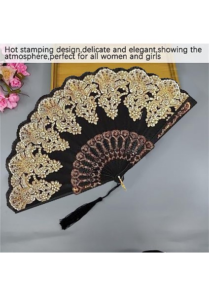 Kumaş Fan El Fanları Kadınlar Için Katlanır El Fanları Kadınlar Için Katlanır Ispanyol Hayranları El Doğum Günü Hediyeleri Için (Siyah) (Yurt Dışından) modelleri