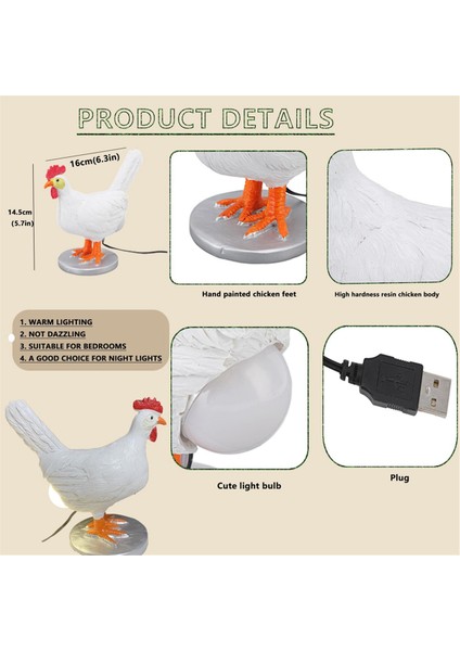 Tavuk Yumurtası Lambası, 3D Tavuk Masa Lambası, Gerçekçi LED Yumurta Lambası, USB ile Reçine Tavuk Yumurtası Gece Lambası (Tavuk Yumurtası Lambası) (Yurt Dışından)