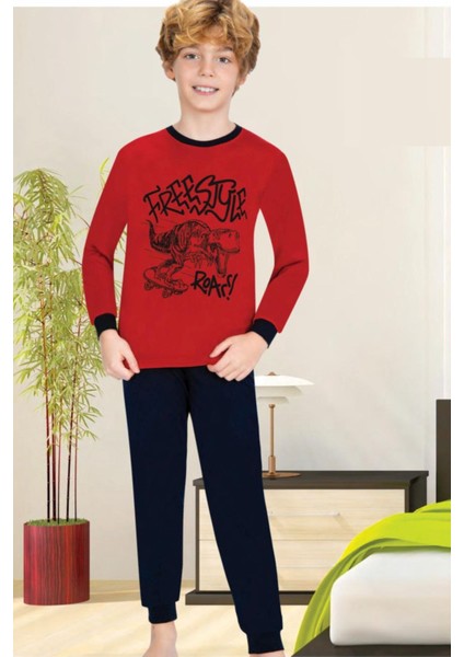 711U Erkek Çocuk Kırmızı Uzun Kollu Pijama Takımı