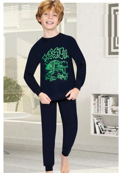 711U Erkek Çocuk Lacivert Uzun Kollu Pijama Takımı