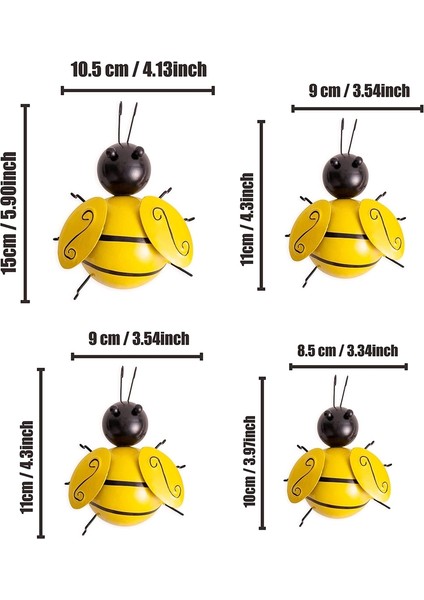 4 Adet Metal Bumble Bee Duvar Dekoru, 3D Demir Arı Sanat Heykel Asılı Duvar Süslemeleri Açık Ev Bahçe Için (Yurt Dışından)