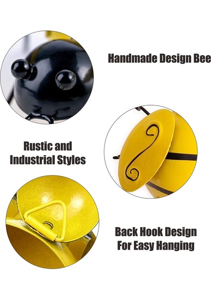 4 Adet Metal Bumble Bee Duvar Dekoru, 3D Demir Arı Sanat Heykel Asılı Duvar Süslemeleri Açık Ev Bahçe Için (Yurt Dışından)