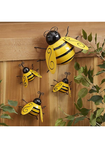 4 Adet Metal Bumble Bee Duvar Dekoru, 3D Demir Arı Sanat Heykel Asılı Duvar Süslemeleri Açık Ev Bahçe Için (Yurt Dışından)