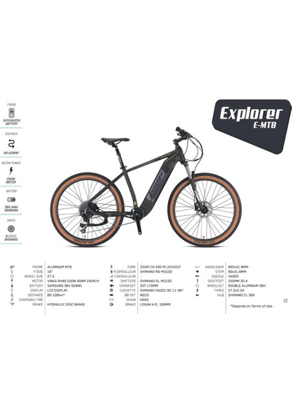 Explorer - 27.5 - Mtb 18' - 9 Vites - Elektrikli - Mat Siyah-Neon Sarı/füme