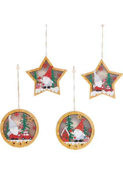 4 Adet Ahşap Aydınlık Noel Kolye Süsler Noel Baba Hediye El Sanatları Yeni Yıl Navidad Noel Ağacı Asılı Dekorasyon (Yurt Dışından)