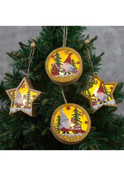 4 Adet Ahşap Aydınlık Noel Kolye Süsler Noel Baba Hediye El Sanatları Yeni Yıl Navidad Noel Ağacı Asılı Dekorasyon (Yurt Dışından)