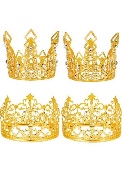 Adet Altın Taç Kek Topper Taç Tiara Kek Topper Düğün Doğum Günü Bebek Duş Parti Kek Dekorasyon 2 Stilleri (Yurt Dışından)