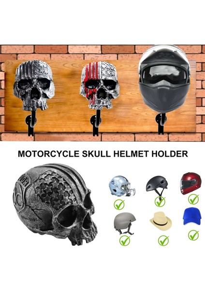 Motosiklet Kafatası Kask Tutucu Ev Ofis Dekorasyonu Için Duvara Montaj Rafı ve Ceket Kanca Hediye Motosiklet Bisikletçileri Için Lx5 (Yurt Dışından)