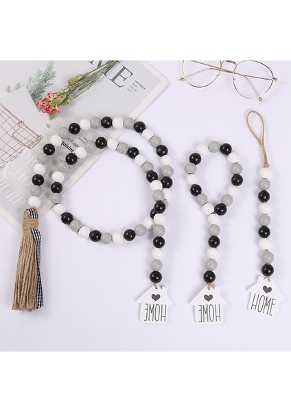3 Paket Ahşap Boncuk Garland Püskül Rustik Çiftlik Evi Katmanlı Tepsi Süslemeleri Ülke Duvar Asılı Dekorasyon (Yurt Dışından)