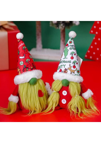 Noel Gnome Peluş Dekor Gnomes Cüce Yeşil Saç Yüzü Olmayan Bebek Noel Hırsız Heykelcik Kapalı Ev Dekorasyon Sahne (Yurt Dışından)