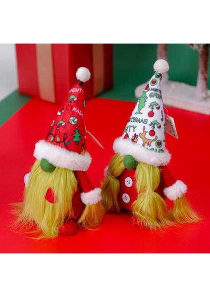 Noel Gnome Peluş Dekor Gnomes Cüce Yeşil Saç Yüzü Olmayan Bebek Noel Hırsız Heykelcik Kapalı Ev Dekorasyon Sahne (Yurt Dışından)